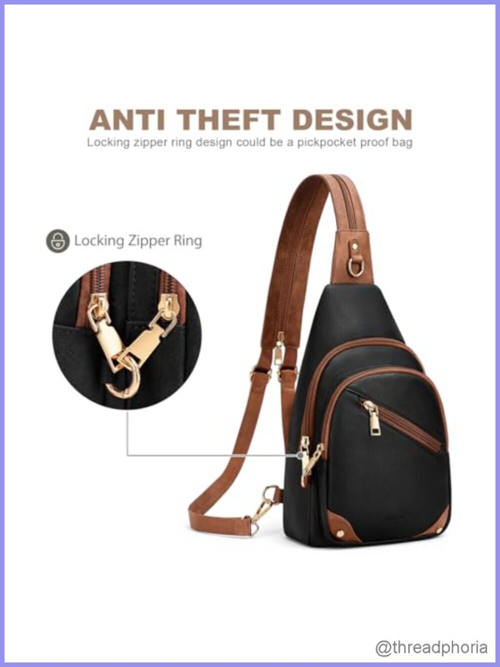Anti Theft Sling Bag Faux Leather RFID Crossbody Convertible Travel - Picture 3 of 6